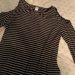 Shoulder-less, Stiped, Long-Sleeved Shirt